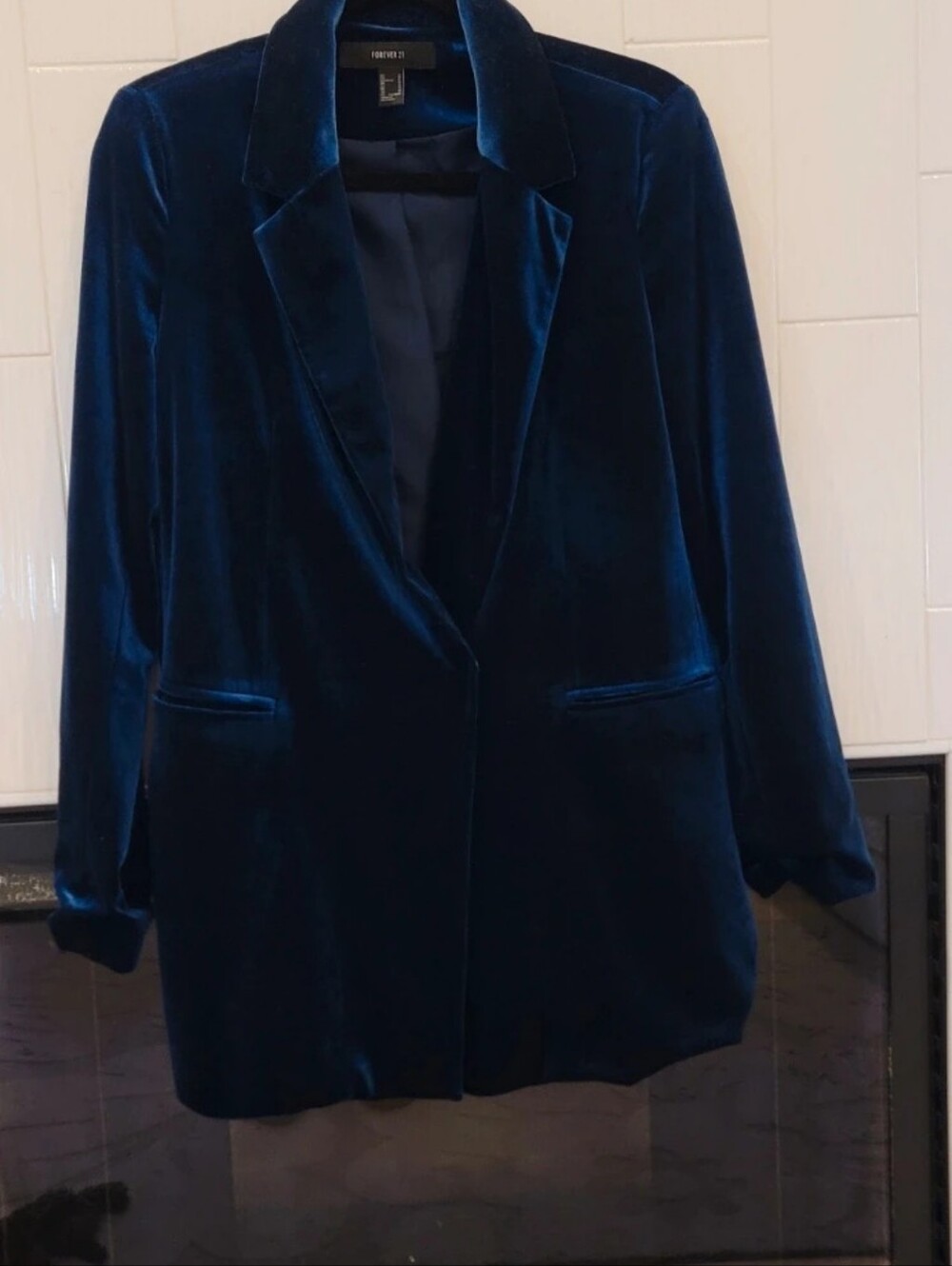 Forever 21 Dark Teal Velvet Longline Blazer